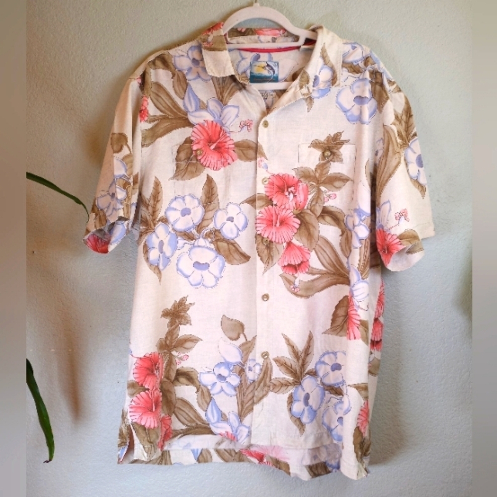Tommy Bahama Silk XL Bohemian Tropical Floral Modern Fit Loose Fit Short Sleeve